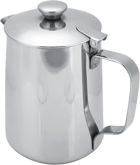 Stainless Steel Milk Frothing Pitcher with Lid for Latte Coffee Art, Small 3oz Creamer Jug, Metal Barista Set, Mini Cup for Health Gear Coffee (600ml)
