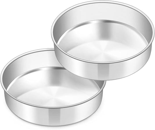 TeamFar Cake Pan Set of 2, 8 Inch Cake Pan Round Tier Tins Set Stainless Steel, Healthy & Heavy Duty, Mirror Finish & Easy Clean, Dishwasher Safe