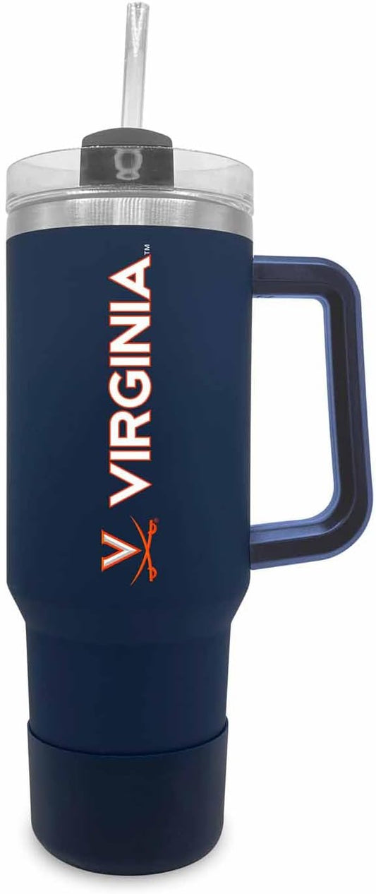 Campus Colors College & University 40 oz Travel Tumbler With Handle - Dual Option Lid With Straw - Vacuum Insulated Stainless Steel (Virginia Cavaliers - Navy)