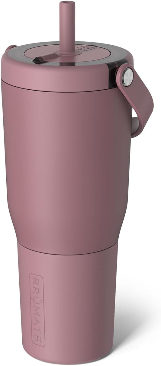 BrüMate Resa 35oz 100% Leakproof Travel Tumbler w/Handle & Straw | Flexible SoftSip Straw | Silicone Sleeve for Durability | Stainless Steel | Cup Holder & Travel Friendly Water Bottle (Rose Taupe)