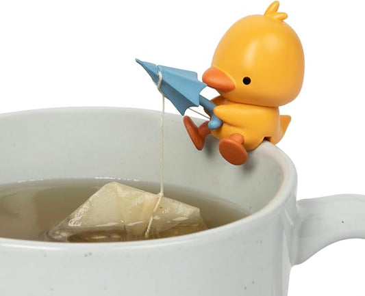 Tea Mates - 1pc Cute Fishing Duck - Tea Bag Holder and String Rest - Tea Accessory for Cup and Mug - Unique Funny Novelty Toy Gift Idea - Animal Figurine Drink Marker