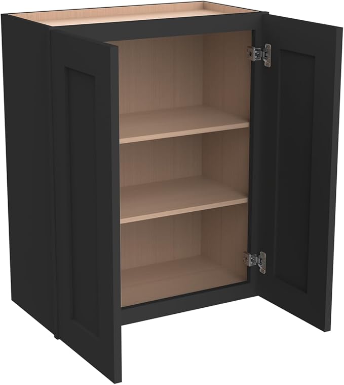 Wall-Mounted Cabinet – Solid Wood Shaker Style Medicine Cabinet with Adjustable Shelves & Soft-Close Doors for Bathroom, Kitchen, and Office Storage (Charcoal Black, 33" W x 12" D x 30" H)
