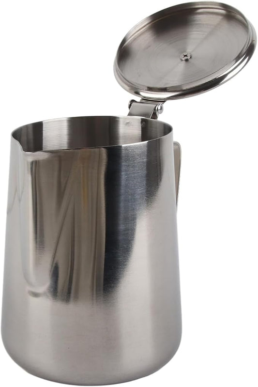 Stainless Steel Coffee Cup, Milk Frothing Jug, Latte Pitcher with Lid, 1000ml Frothing Cup for Baristas, Stainless Steel Mug for Hot & Cold Drinks