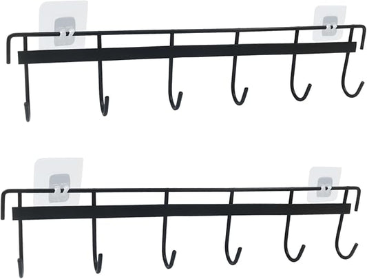 2 Pcs Kitchen Utensil Rack with 4 Adhesives - Adhesive Kitchen Utensils Hanging Rack Utensil Holder for Kitchen, Bathroom, and Bedroom(Black)