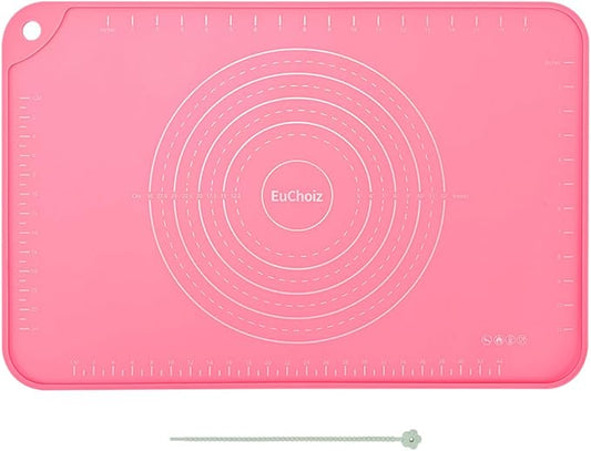 Silicone Pastry Mat 24"*16" Extra Thick Non Stick Baking Mat Food Grade Silicone Dough Rolling Bake Mat with Edge Heightening Pink
