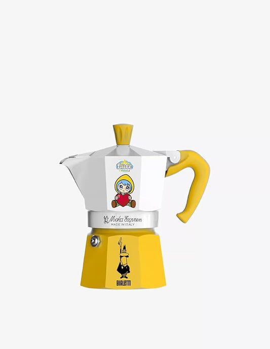 Bialetti Moka Express Iconic Italian Stovetop Espresso Maker (White/Yellow, 3 Cups)