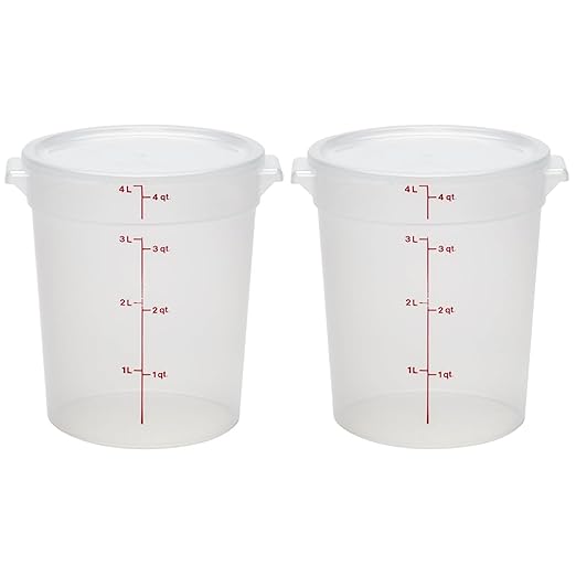 Cambro Food Storage Containers with Lids (BPA-Free) - 4 Quart - Food Grade Buckets with Lids (2 Pack) - For Dough Proofing and Brining (Translucent)