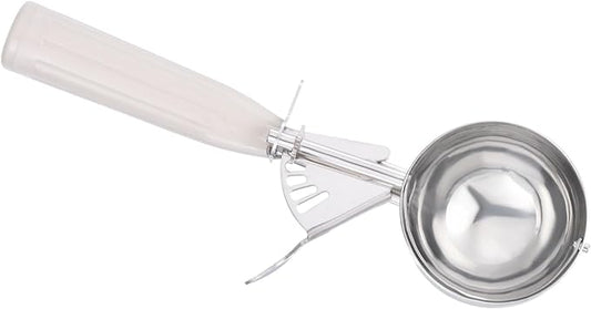 PATIKIL 3.2 Ounce Ice Cream Scoop with Trigger, Stainless Steel Portion Cookie Scoop with Thumb Trigger for Cookie Dough Cupcake Batter Baking, Beige 96ML