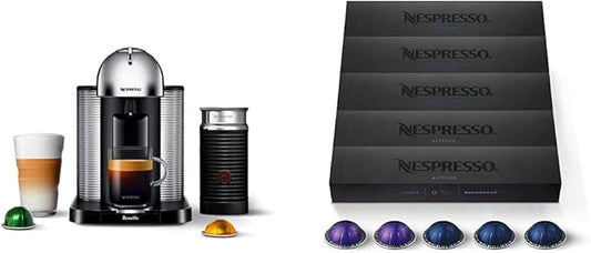Breville Nespresso Vertuo Coffee and Espresso Machine, Chrome & Capsules VertuoLine, Espresso Variety Pack, Medium and Dark Roast Espresso Coffee, 50 Count Coffee Pods, Brews 1.35 Ounce