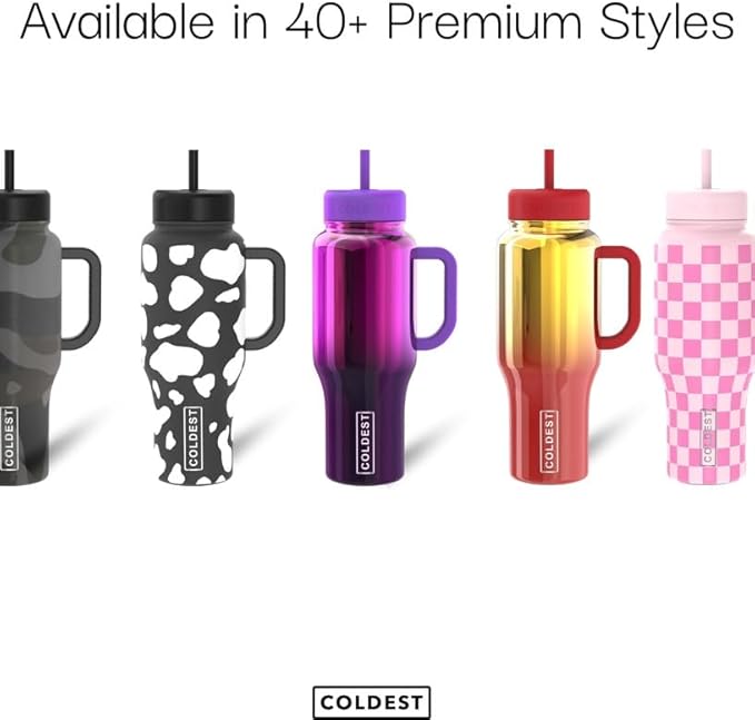Coldest Tumbler with Handle and Straw - 100% Spill Proof Tumbler with Straw (3 Lids) - Stainless Steel Insulated Leakproof Tumblers for Women & Men - 36 oz (Black and White Checkers)