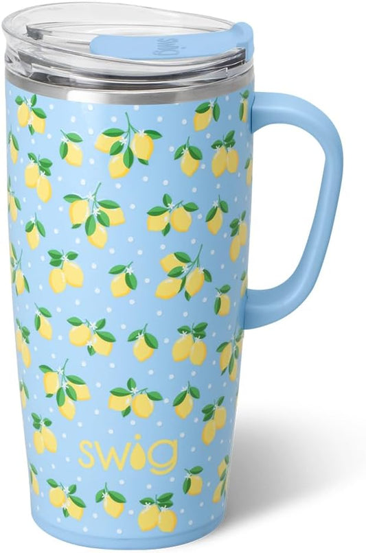 Swig Life 22oz Travel Mug, Insulated Tumbler with Handle and Lid, Travel Coffee Mug, Cup Holder Friendly, Stainless Steel 22 oz Tumbler, Reusable Insulated with Lid (Lemon Meringue)