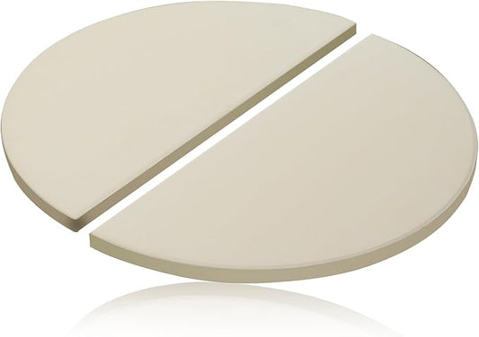 15 Inch Half-Moon Ceramic Heat Deflector Plates for Kamado Joe Classic I, II, III, Big Green Egg Grill Parts BQ Accessories, 2-Pack Pizza Stone