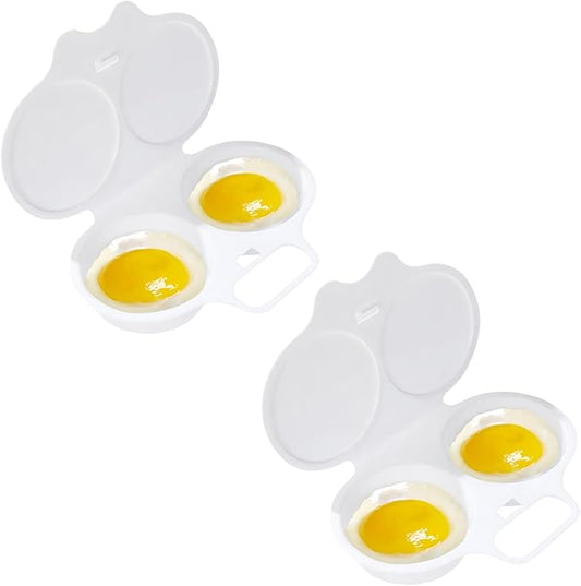 2 Pcs White Egg Poacher, Microwave Egg Boiler Poacher, 2 Cavity Nonstick Poached Egg Maker With Lid, Egg Poacher Microwave Egg Cooker, Double Drain Poached Egg Cups Cookware（13 * 5cm）