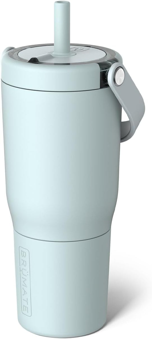 BrüMate Resa 25oz 100% Leakproof Travel Tumbler w/Handle & Straw | Flexible SoftSip Straw | Silicone Sleeve for Durability | Stainless Steel | Cup Holder & Travel Friendly Water Bottle (Blue Agave)