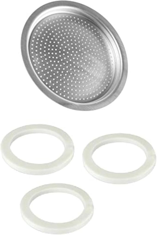 Univen 2.5" (64mm) Espresso Filter and Gasket Seals Compatible with Bialetti 6 Cup Aluminum Espresso Makers