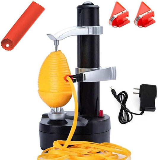 Electric Potato Peeler Automatic Apple Peeler, Smart Vegetable Fruit Peeler Machine, Stainless Steel Kitchen Peeling Tool [1 Adapter 2 Extra Blades] with Garlic Peeler