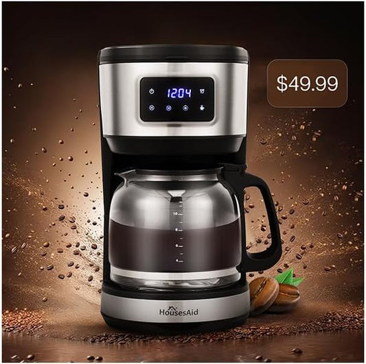 12 Cup Programmable Coffee Maker,Touchscreen Drip Coffee Maker-12 Cup Keep-Warm Function, Auto Shut-Off,Stainless Steel Construction,Permanent Filter,Ideal for Home and Office Use
