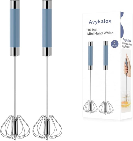 2 Pack Semi Automatic Whisk, Stainless Steel Mini Hand Push Whisks for Cooking, Easy to Use Egg Beater Tool for Cooking, Whisking, Beating, Stirring