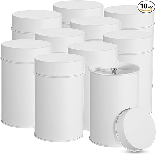 Zopeal 10 Pack Tea Tin Canister with Airtight Double Lids 16 oz Metal Round Tin Can Box with Lid Double Sealed Small Kitchen Container for Loose Tea Storage Coffee Sugar Candy Herbs and Spices