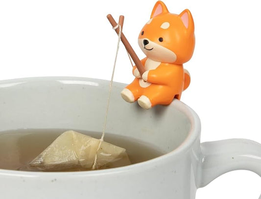 Tea Mates - 1pc Cute Fishing Dog - Tea Bag Holder and String Rest - Tea Accessory for Cup and Mug - Unique Funny Novelty Toy Gift Idea - Animal Figurine Drink Marker