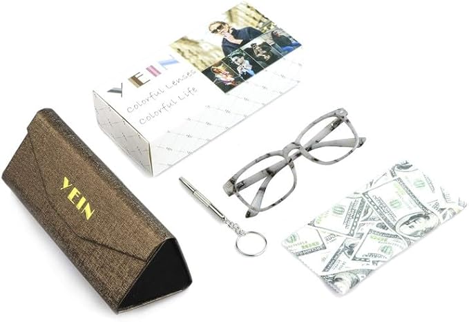 YEIN Bifocal Reading Glasses with Blue Light Blocking Lenses, Bifocal Reader for Women and Men, Vintage Square frame with Spring Hinge (+0.00/+1.50 magnification)