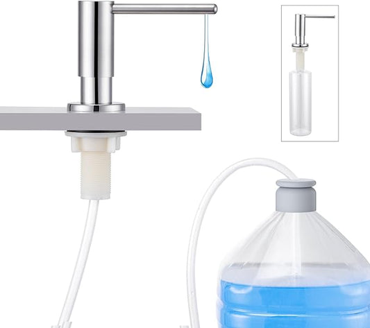 Kitchen Sink Soap Dispenser with 17 OZ Bottle and 40" Extension Tube Kit, Stainless Steel Built-in Soap Dispenser for Kitchen Sink or Countertop, In or Under Sink Installation, Polished Chrome