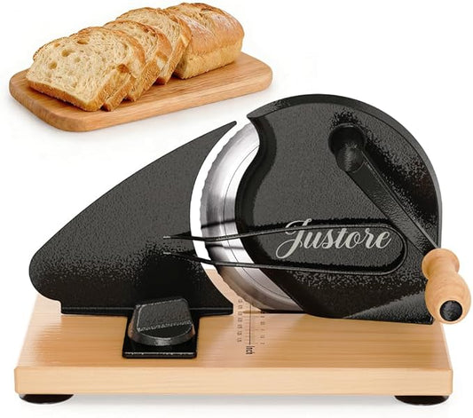Upgrade Manual Bread Slicer for Homemade Bread, Sourdough Slicer with Hand Crank, Metal Guide Rail, Non-Slip Suction Base & Sharp Blade for Consistent Even Slices