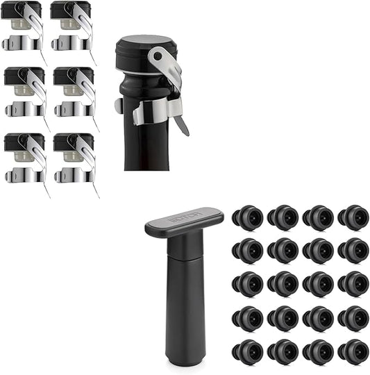 WOTOR Wine Saver Vacuum Pump with 20 Stoppers, Reusable Bottle Sealer Keeps Wine Fresh