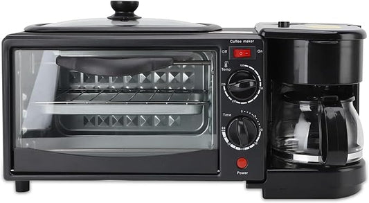 3-in-1 Breakfast Machine with Coffee Maker, Toaster, Non-Stick Griddle, Multi-Function Breakfast Machine with Timer, Kitchen Appliance Ideal for Apartments and Small Kitchens