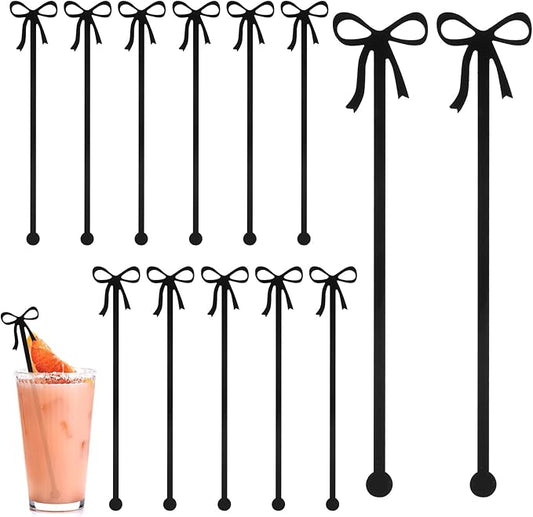 20 Pcs Black Bow Drink Stirrers Acrylic Bow Drink Stirs Sticks Coffee Stirrers for Wedding Bridal Birthday Party Favors Decorations Supplies