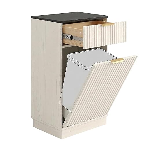 13 Gallon Tilt Out Trash Can Cabinet with Storage, Wooden Farmhouse Trash Can Kitchen Hideaway, Sturdy Freestanding Single Trash Cabinet, Pet-Proof Hidden Garbage Can Cabinet for Kitchen, (White)