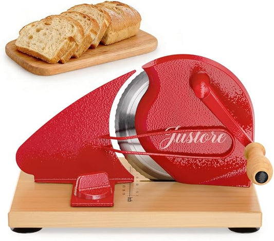 Upgrade Manual Bread Slicer for Homemade Bread, Sourdough Slicer with Hand Crank, Metal Guide Rail, Non-Slip Suction Base & Sharp Blade for Consistent Even Slices