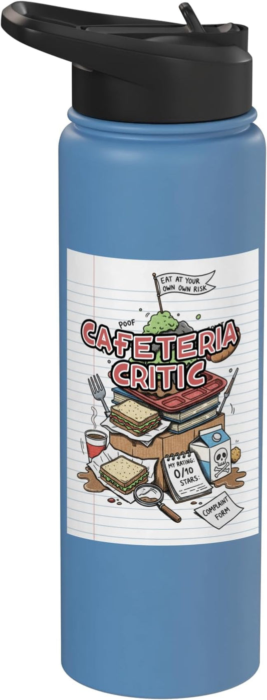 Cafeteria Critic - Student Lunch School Humor Food Chaos Stainless Steel Insulated Water Bottle
