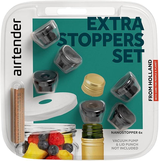 Airtender Reusable Food Grade Silicone Nanostoppers, Extra Wine Bottle and Jar Stoppers for Use with Airtender Wine Vacuum - 6 Nano Stopper Vacuum Plugs