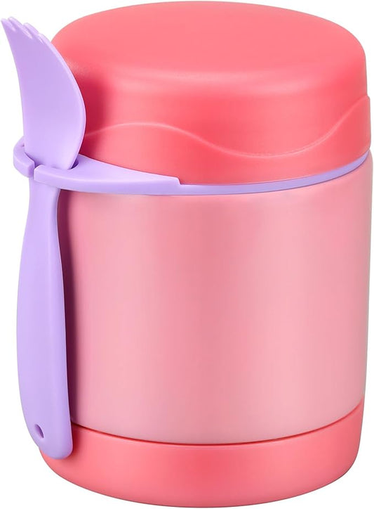 10oz Soup Thermo for Hot Food Kids,Lunch Thermo Kids Food Jar with Spoon Hot Insulated Food Containers,Leak Proof Stainless Steel Wide Mouth Lunch Thermo Jar for School(Pink)