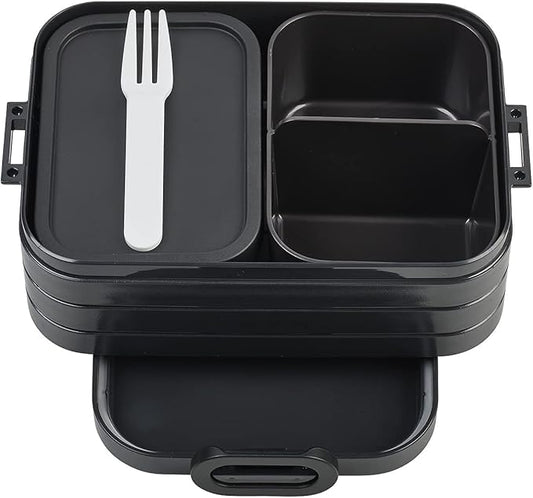 Mepal Bento Box Midi - Lunch Box with Bento Box - for 2 Sandwiches or 4 Slices of Bread - Lunch Box for Sandwiches, Small Snacks & Left Overs - Lunch Box Adults - Nordic Black