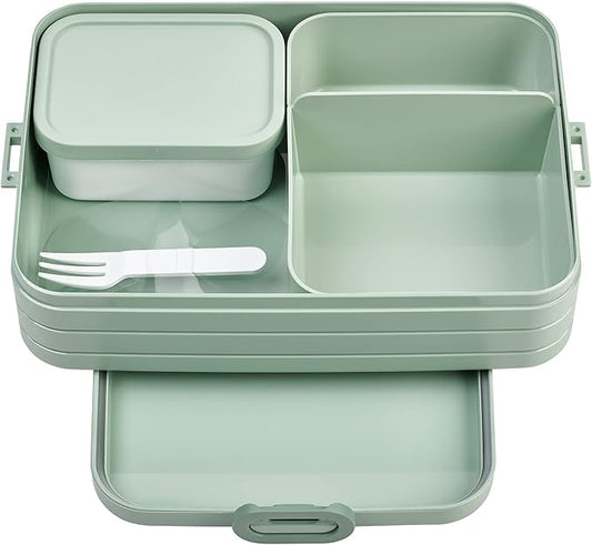 Mepal Bento Box Large - Lunch Box with Bento Box - for 4 Sandwiches or 8 Slices of Bread - Lunch Box for Sandwiches, Small Snacks & Left Overs - Lunch Box Adults - Nordic sage