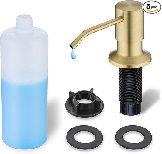 Gold Soap Dispenser for Kitchen Sink, WEWE Brushed Gold Soap Dispenser with Long Spout and Gold Soap Pump Built in Countertop Under Sink Stainless Steel