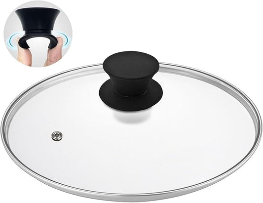 Glass Lid for 9.5 Inch Cast Iron Skillets Frying Pans, 24 cm Tempered Lids for Dutch Ovens, 9.5 In Pan Cover with Stainless Steel Rim for Stock Pots, Heat Resistant Handle, Dishwasher Safe