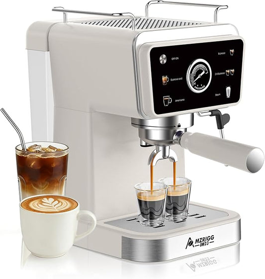 20 Bar Semi-Automatic Espresso Machine, 1350W Fast Heating, 1.5L Removable Water Tank, Milk Frother Steam Wand, Cup Warmer, White, for Home/Office, Coffee Beginners & Baristas