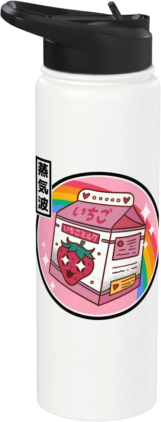 Strawberry Milk Carton Kawaii Rainbow Anime Stainless Steel Insulated Water Bottle
