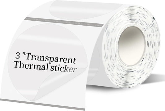 3''Transparent Thermal Label,Round Self-Adhesive Direct Thermal Label,Thermal Stickers for DIY Logo Design,Name Tag(200/Roll