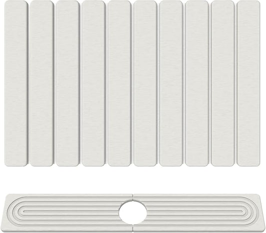 Stone Drying Mat for Kitchen Counter, 24"x16" Water Absorbing Dish Drying Mat with 24"x4" Faucet Mat for Kitchen Sink, Diatomaceous Earth Quick Dry Stone Mats for Dishes Bottles Cups (Off White)