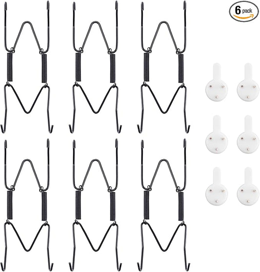 Bilillo 6 Pack Plate Hangers for the Wall, Suitable for 4-5 Inch Decorative Plate, Invisible Heavy Duty Wire Plate Holder with Wall Hooks, Plate Hangers for Displaying Plates, Platter, Dish (Black)