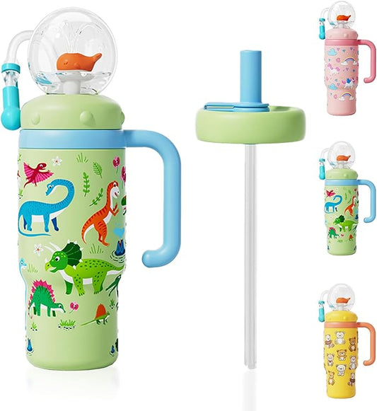 VICSPORT Drinking Cup with Whale Squirt, Stainless Steel Whale Fountain Tumbler, Whales Spray Straw Sippy Cups Water Bottle with Two Lids 24oz for Kids & Adults