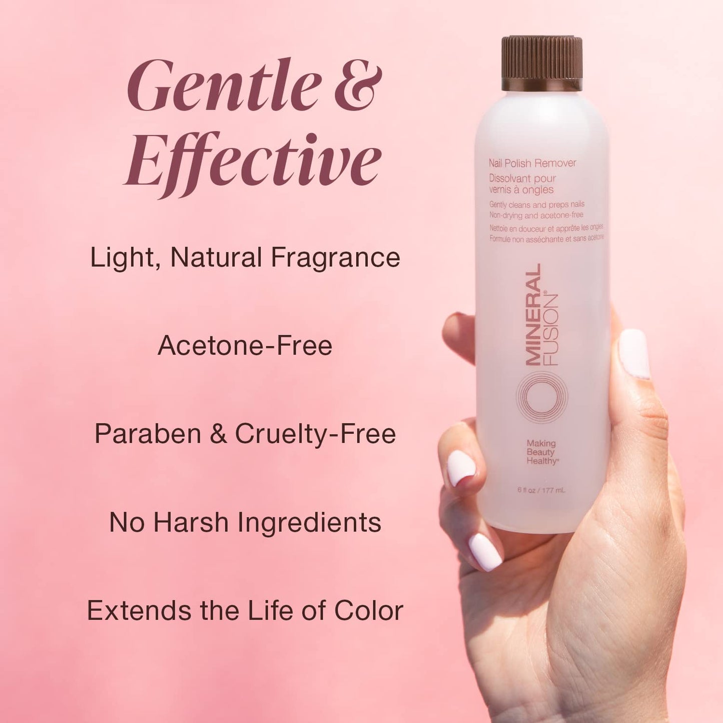 Mineral Fusion Acetone Free Nail Polish Remover, Gentle, Non-Drying, Regular & Gel Polish, 6 fl oz (2 Pack), Vegan & Cruelty-Free Nail Care for Women and Men
