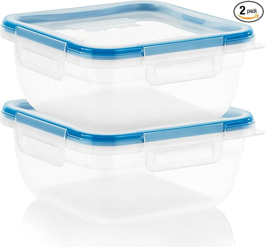 Snapware Plastic Total Solution 2-Pack (5.5-Cup) Food Storage Containers Set, Leakproof & Airtight Plastic Locking Lids Square Containers, Non-Toxic BPA-Free Lids, Microwave Dishwasher Freezer Safe