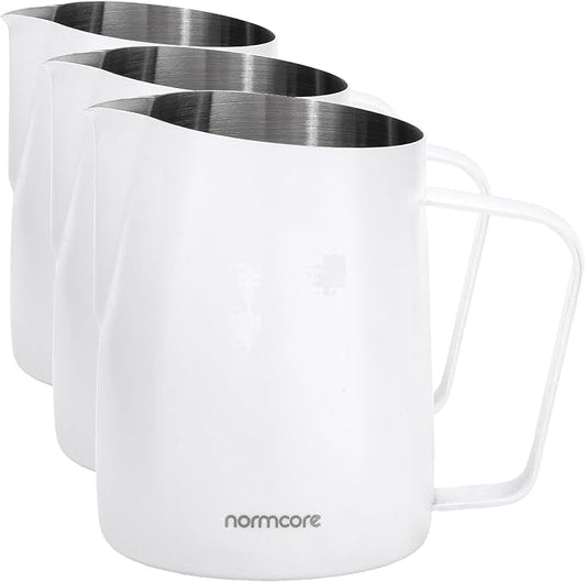 Normcore Milk Pitcher with Sharp Spout - Espresso Steaming Pitcher - Milk Frothing Jug - Espresso Barista Tool - Non-stick coating White - 20.3 oz (600 ml) (Pack of 3)