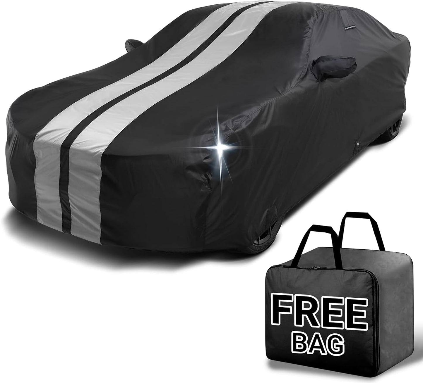 iCarCover Custom Car Cover for Buick Lucerne (2005-2011) Waterproof All-Weather Rain Snow UV Sun Protector Full Exterior Indoor Outdoor Car Cover (Stripe - Black/Gray)