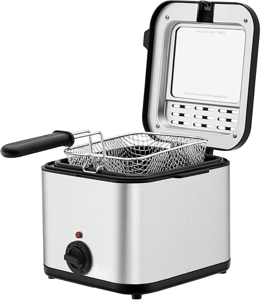 1000W Deep Fryer with Basket, 2.64QT Stainless Steel Electric Deep Fryer for Home Use, Fryer with Adjustable Temperature 176-374°F & Detachable Basket for Chicken, French Fries, Shrimp, Donuts
